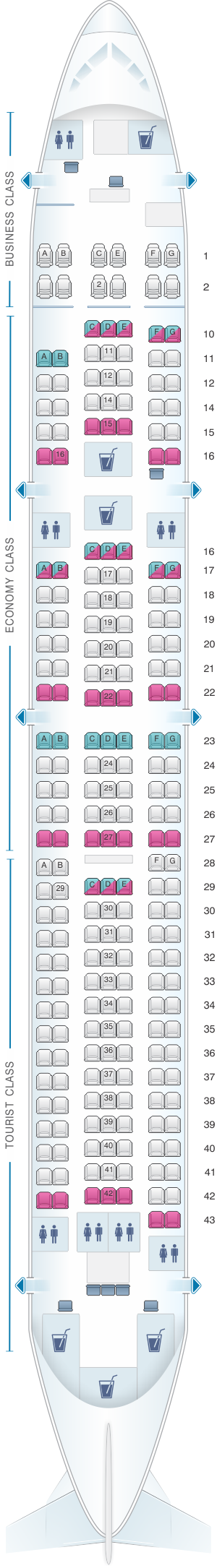 Seat map for Transaero Airlines Boeing B767 300 Config. 1