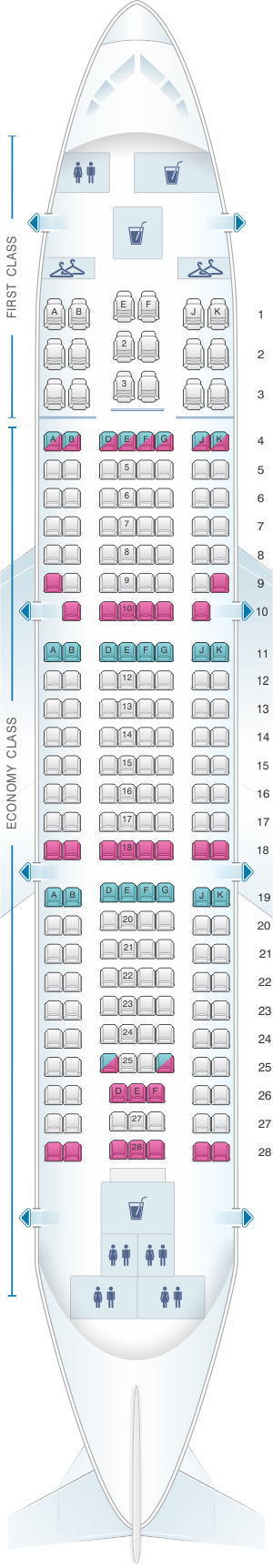 Seat map for Yemenia - Yemen Airways Airbus A310 324 213pax
