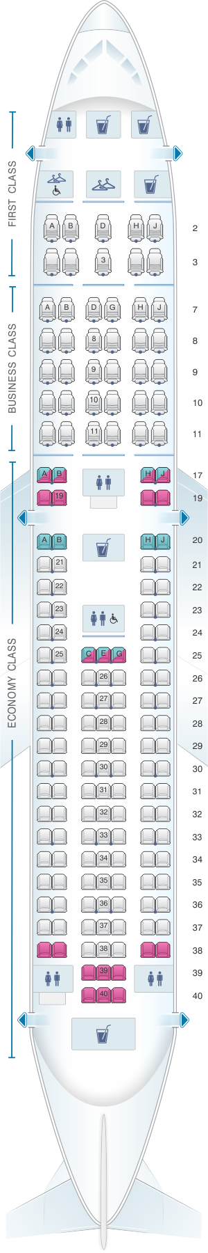 Seat map for American Airlines Boeing B767 200