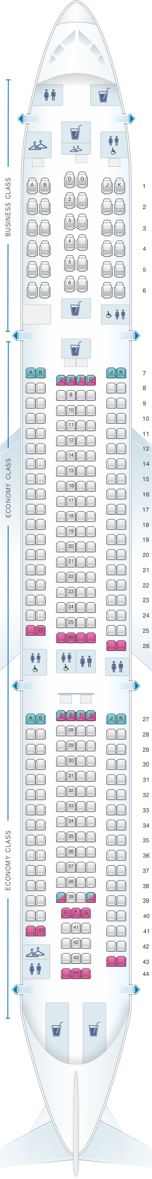 Seat map for China Airlines Airbus A330 300 Config. 2