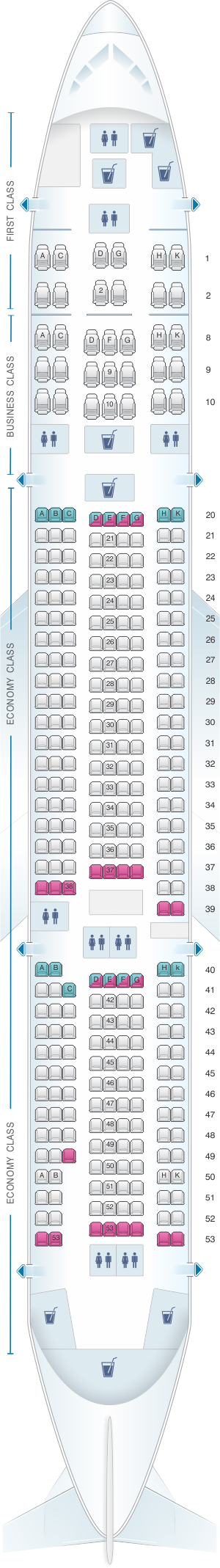 Seat map for Egyptair Boeing B777 200