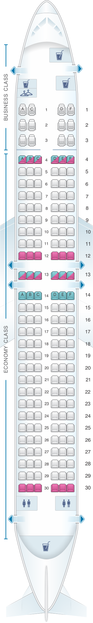 Seat map for MIAT Mongolian Airlines Boeing B737 800W