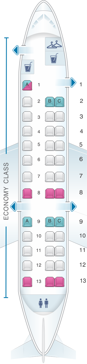 Seat map for American Airlines Embraer ERJ 135