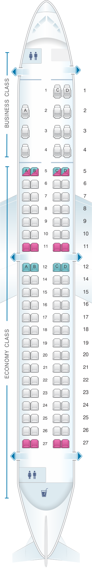 Seat map for Aeromexico Embraer EMB 190