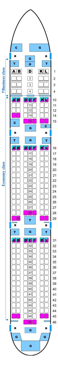 Seat map for Continental Airlines Boeing B767 400ER