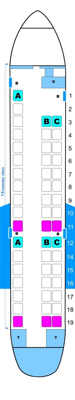 Seat map for Continental Airlines Embraer ERJ 145