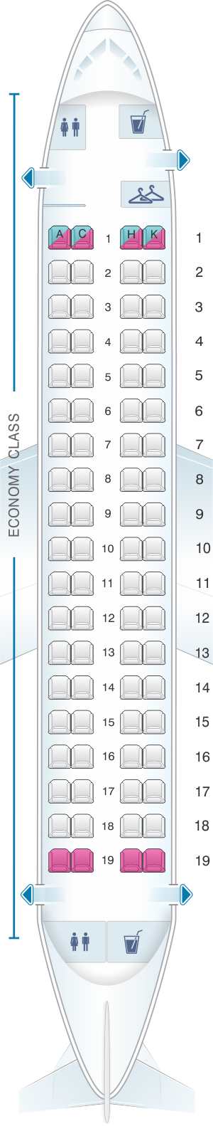 Seat map for Japan Airlines (JAL) Embraer 170 M01