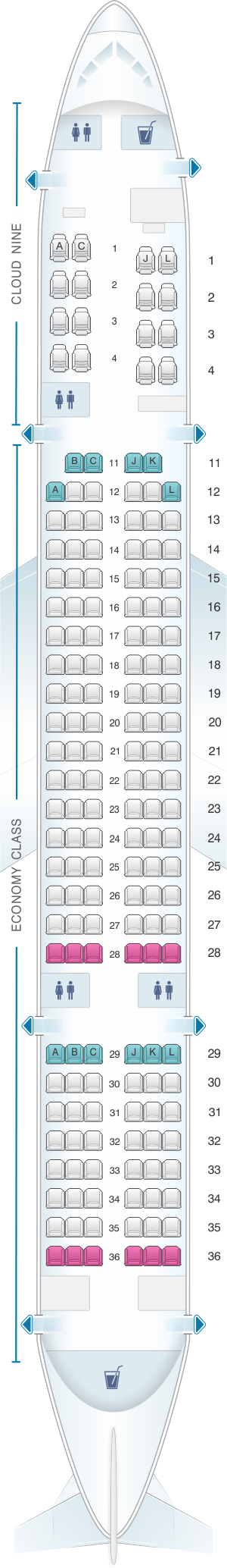 Seat map for Ethiopian Boeing B757 200 ER 170pax