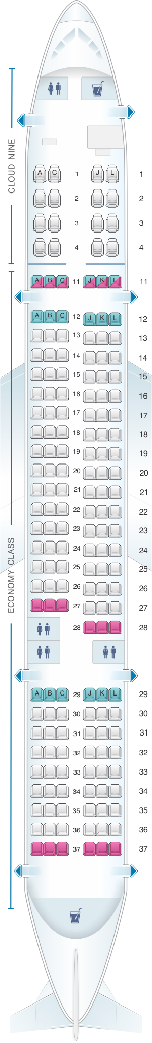 Seat map for Ethiopian Boeing B757 200 ER 175pax