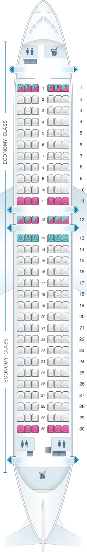 Seat map for SmartLynx Airbus A320 200 - 180 PAX