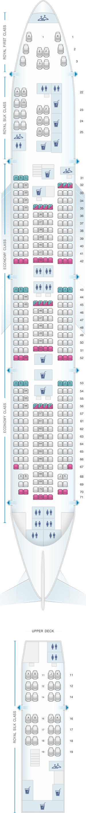 Seat map for Thai Airways International Boeing B747 400 (74R/74N)