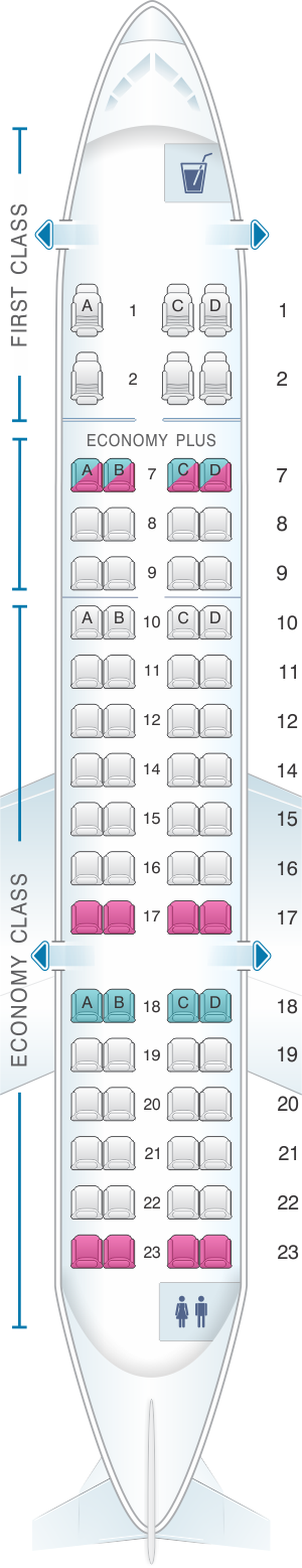 Seat map for United Airlines CRJ 700 (CR7)