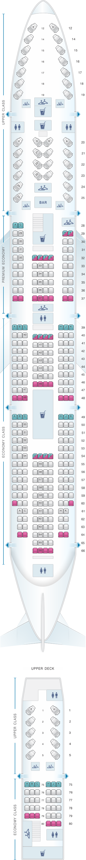 Seat map for Virgin Atlantic Boeing B747 400 LH