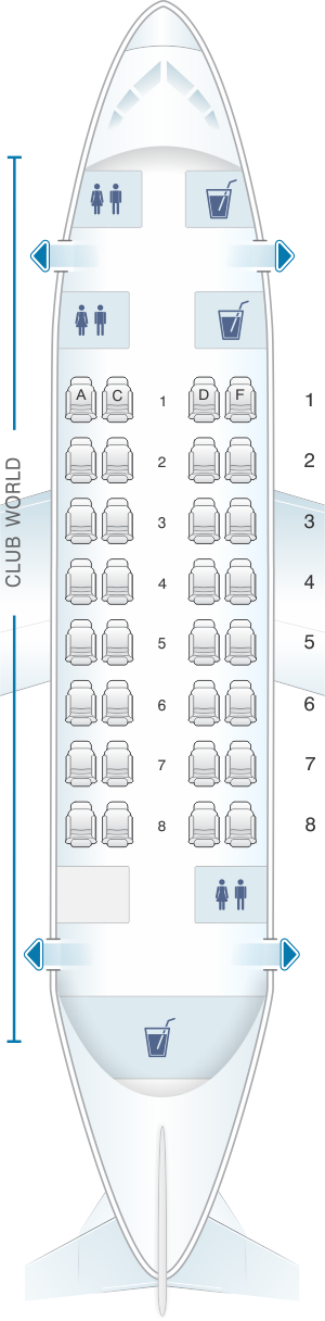 Seat map for British Airways Airbus A318 - Club World London City