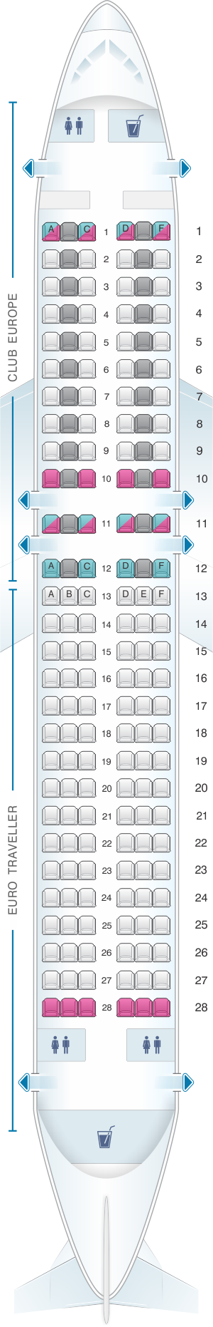 Plan de cabine British Airways Airbus A320 European Layout | SeatMaestro.fr