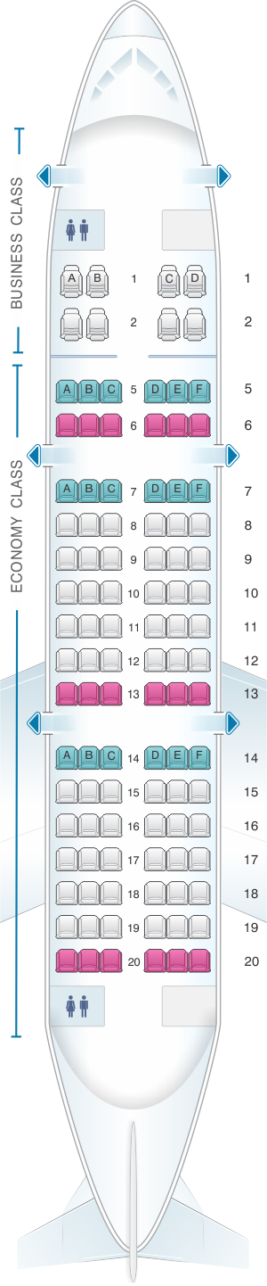 Seat map for Air Izhavia Yakovlev Yak 42 104 pax