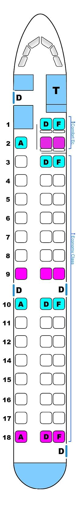 Seat map for Polet Airlines Saab 2000