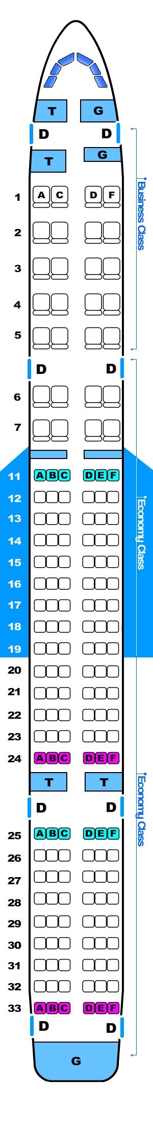 Seat map for Boeing B757 160 pax