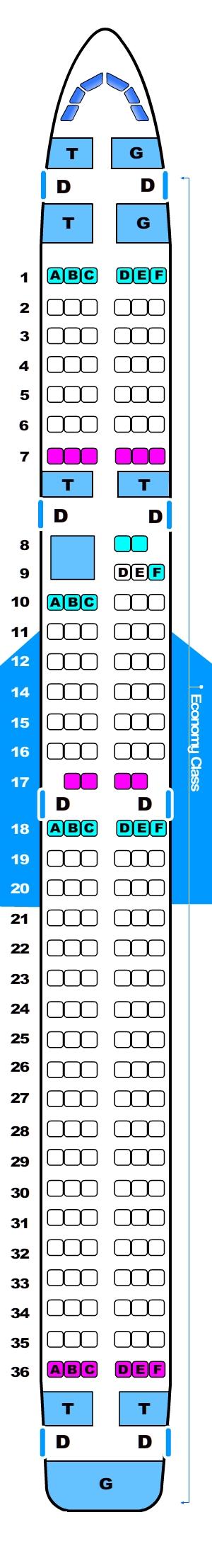 Seat map for Boeing B757 201 pax
