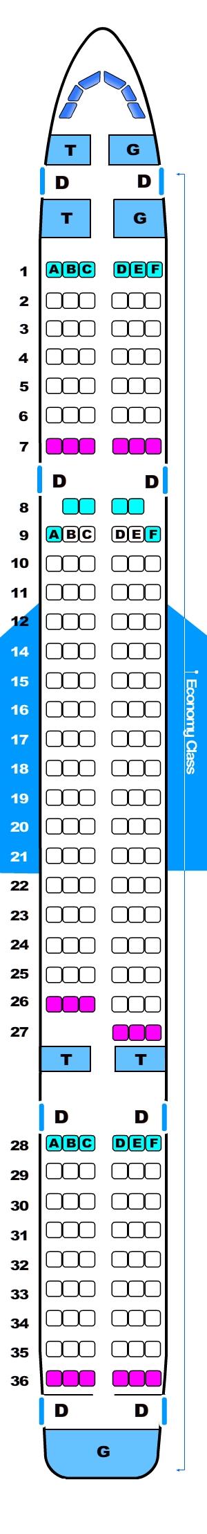 Seat map for Boeing B757 205 pax