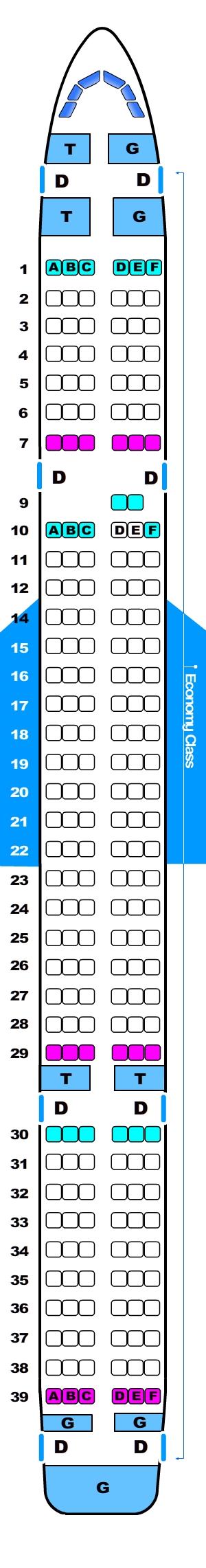 Seat map for Boeing B757 218 pax
