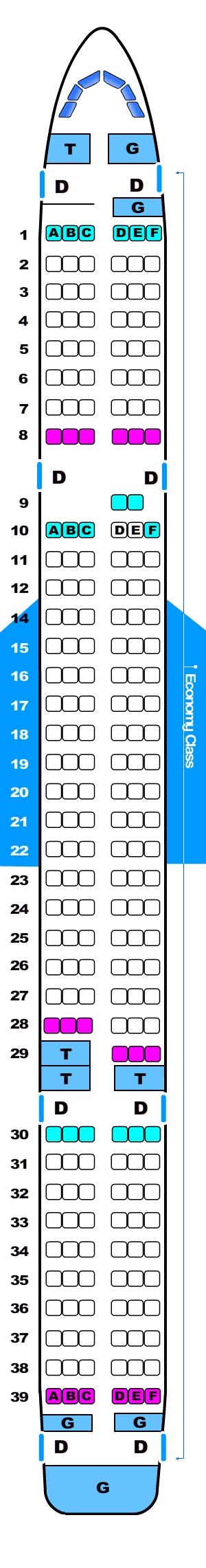 Seat map for Boeing B757 221 pax