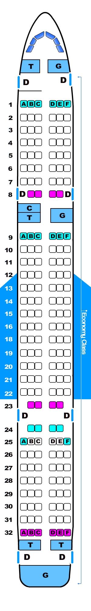 Seat map for Tupolev Tu 204 100