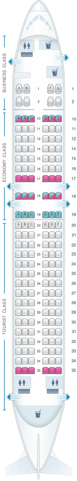 Seat map for Transaero Airlines Boeing B737 800 Config. 1