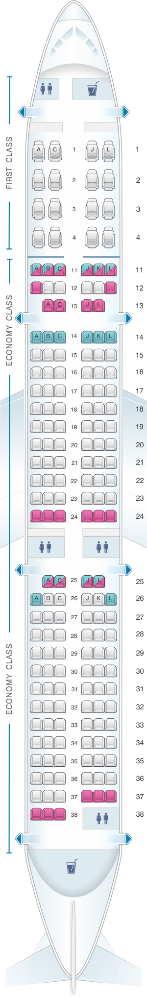 Seat map for Air China Airbus A321 200 Config. 2