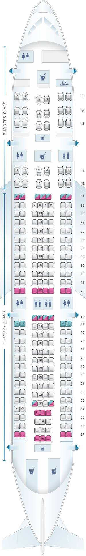 Seat map for Air China Airbus A330 200 (237PAX)