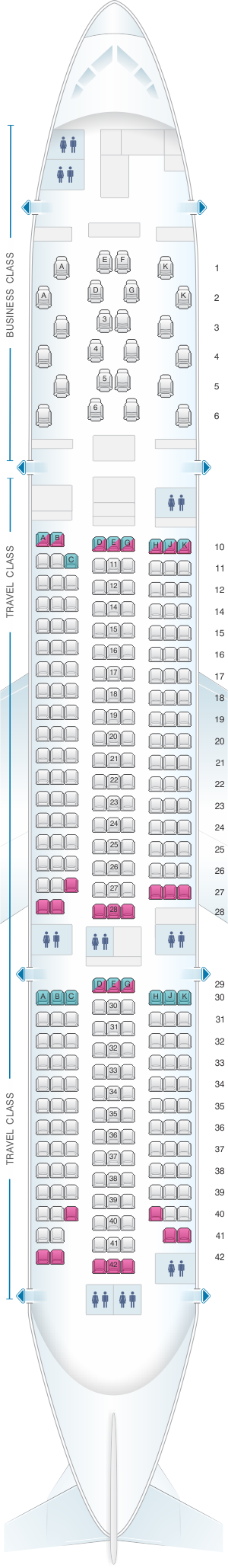 Seat map for Asiana Airlines Boeing B777 200ER 295PAX