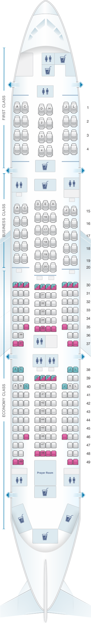 Seat map for Saudi Arabian Airlines Boeing B777 268 (77L)
