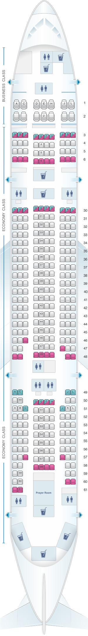 Seat map for Saudi Arabian Airlines Boeing B777 268 (772)