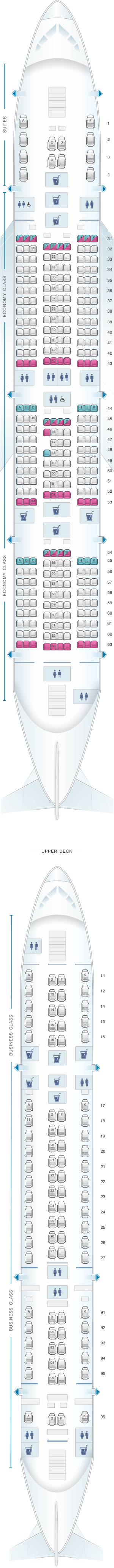 Seat map for Singapore Airlines Airbus A380 800 three class