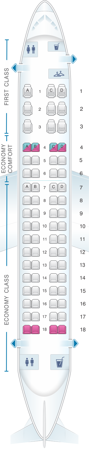 Seat map for Delta Air Lines Embraer E170