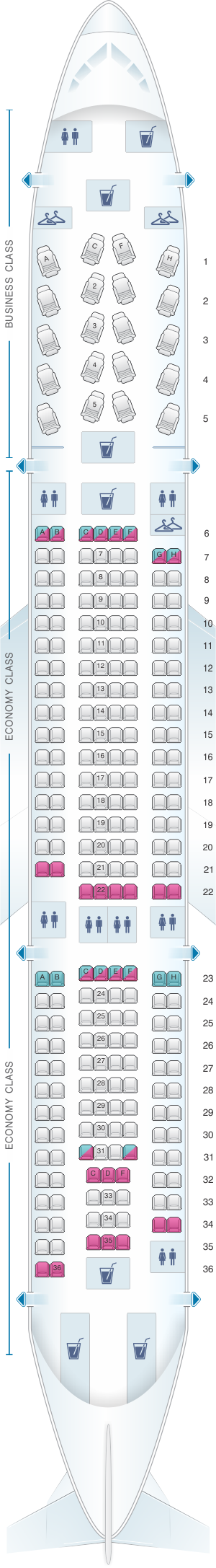 Plan de cabine US Airways Airbus A330 200 | SeatMaestro.fr