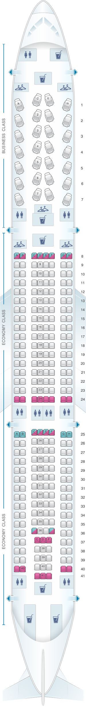 Seat map for US Airways Airbus A330 300
