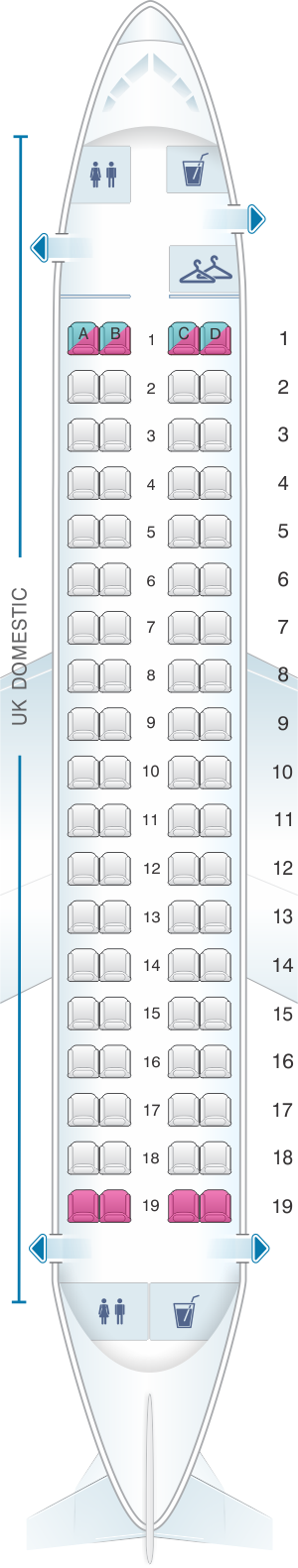 Seat map for British Airways Embraer 170 UK Domestic