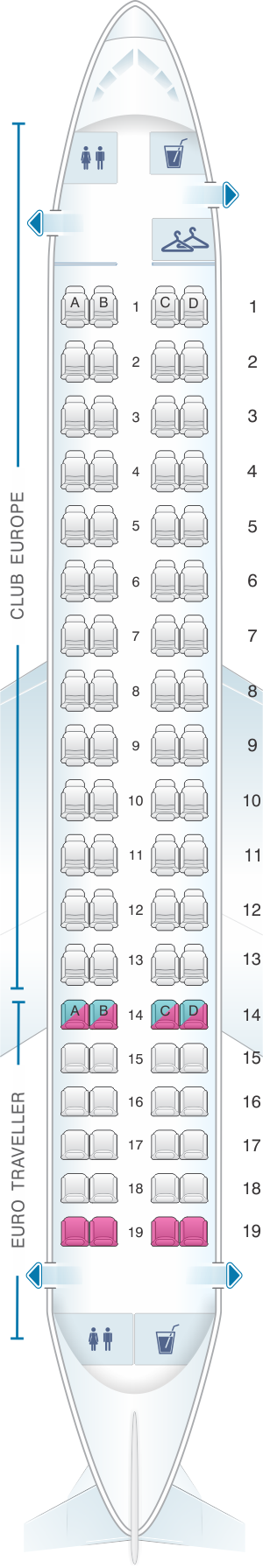 Seat map for British Airways Embraer 170 European