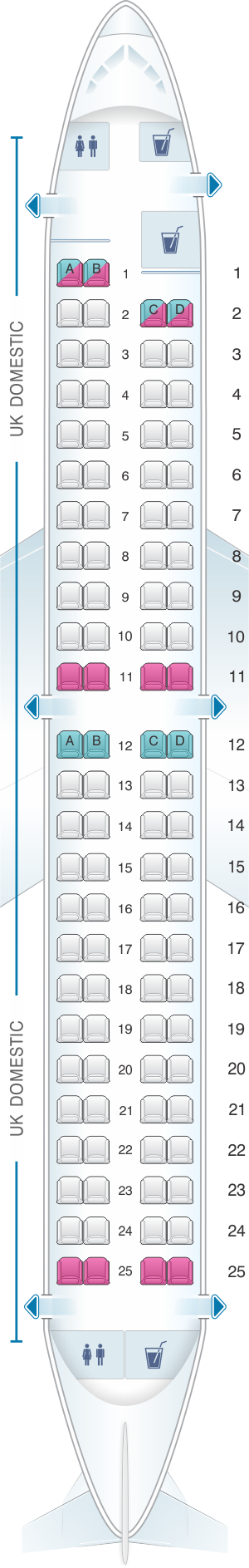 Seat map for British Airways Embraer 190 UK Domestic