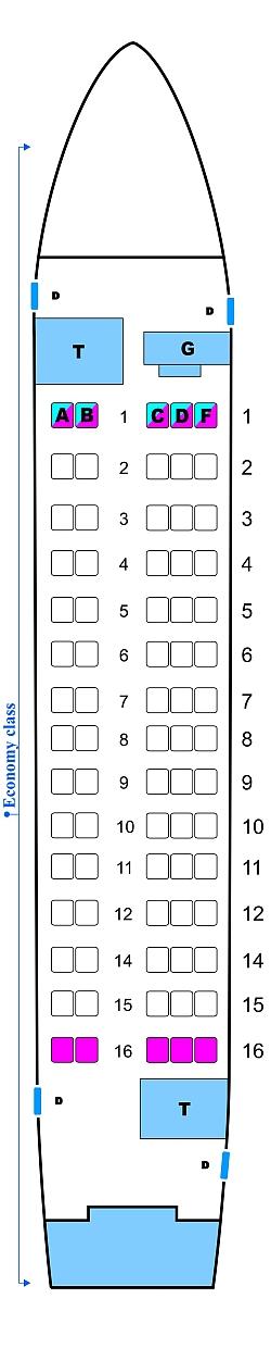 Seat map for Polet Airlines AN-148-100E 75PAX