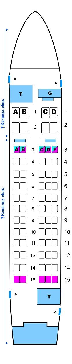 Seat map for Polet Airlines AN 148 100E 68PAX