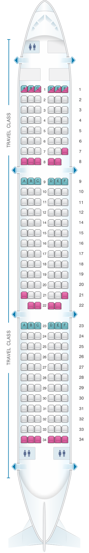 Seat map for Asiana Airlines Airbus A321 200 195PAX
