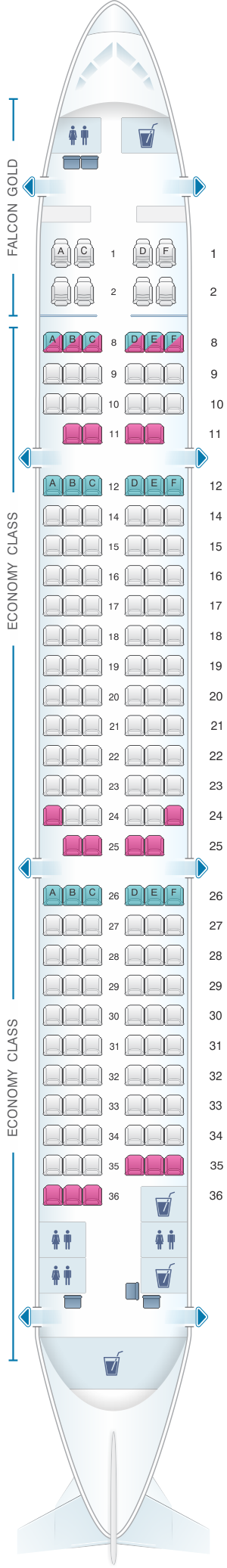 Seat map for Gulf Air Airbus A321ER
