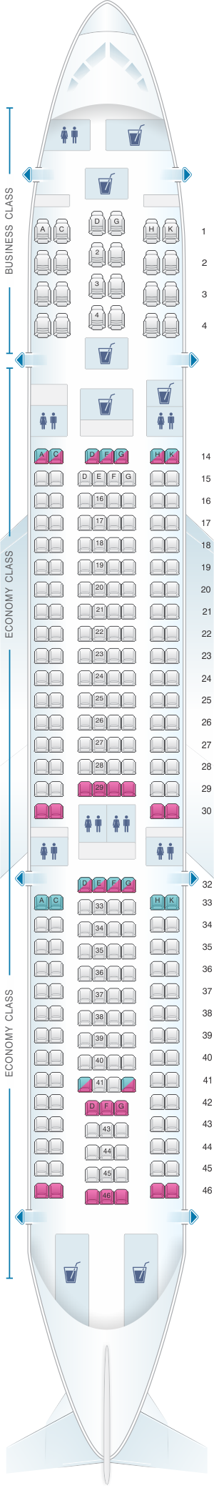 Seat map for Hi Fly Airbus A330 200 266pax