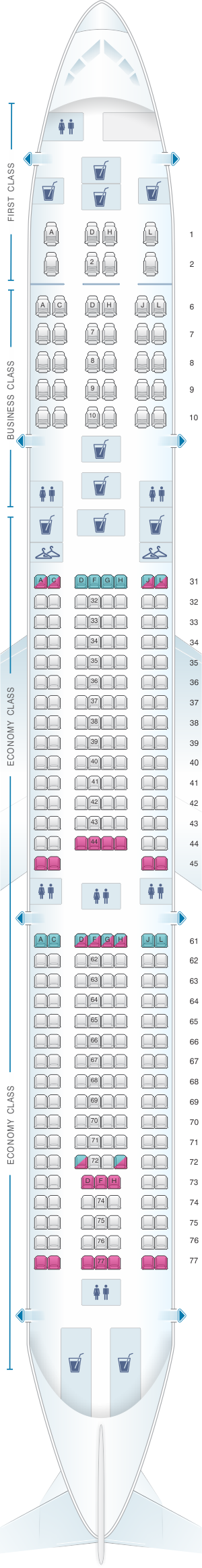 Seat map for China Eastern Airlines Airbus A340 300