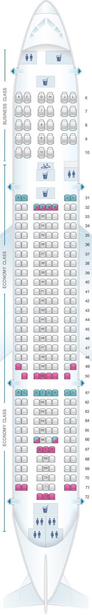Seat map for China Eastern Airlines Airbus A300 600 config.2