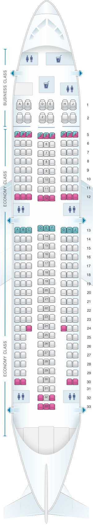 Seat map for White Airways Airbus A310