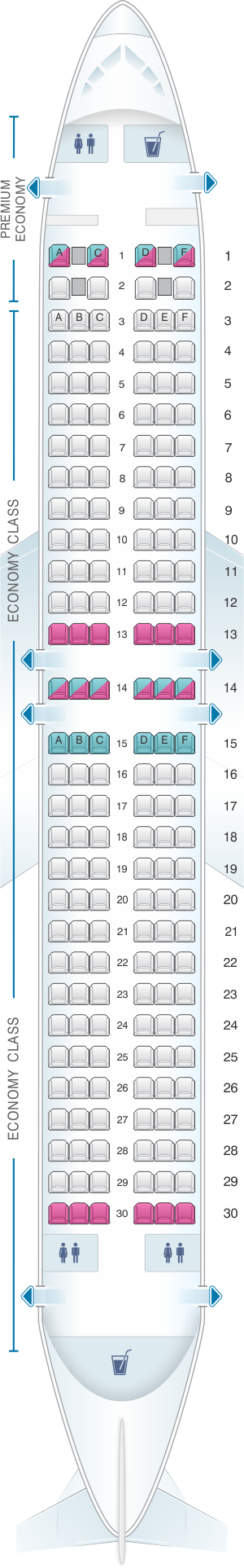 Seat map for Virgin Australia Boeing B737 800 Premium Economy
