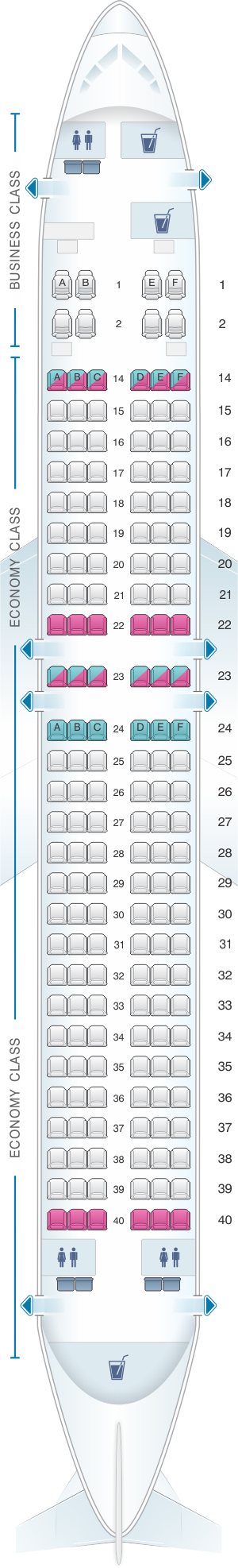 Seat map for Fiji Airways Boeing B737 800 170pax
